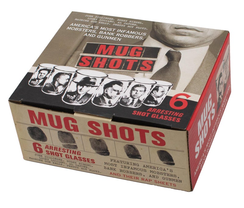 The Unemployed Philosophers Guild Mug Shots - 6 Piece Shot Glass Set of Famous Gangster Mugshots - Comes in Colorful Gift Box - Image 3